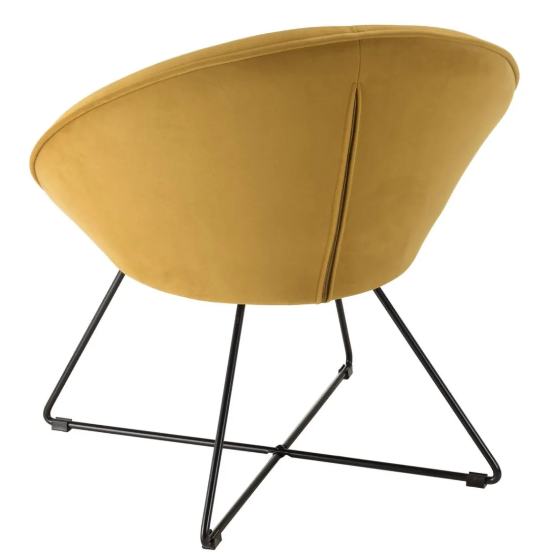 Fauteuil tissu velours jaune moutarde pieds croisés métal noir AGATHE