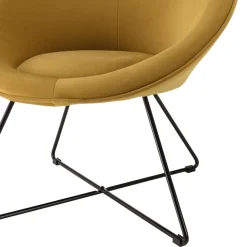 Fauteuil tissu velours jaune moutarde pieds croisés métal noir AGATHE
