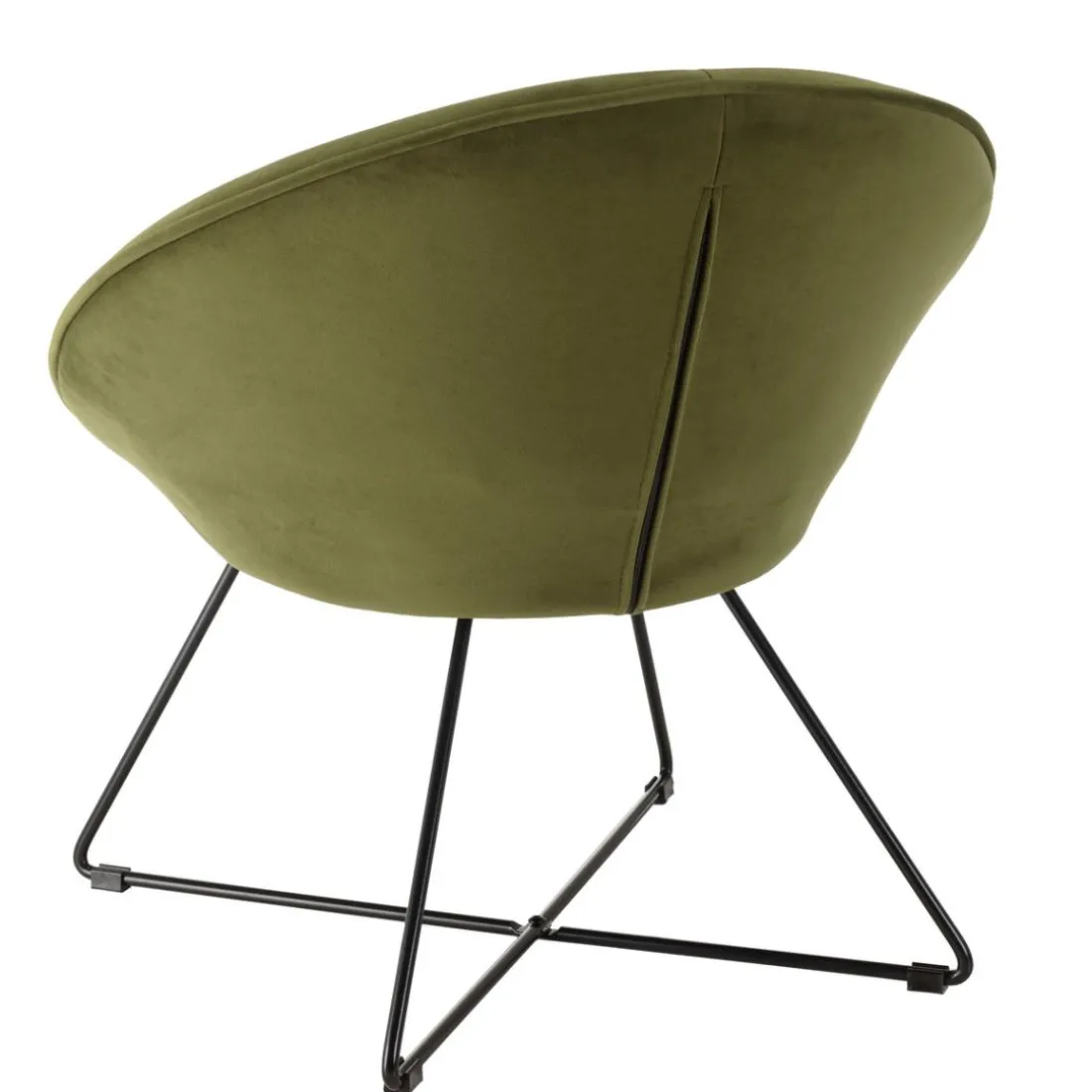 Fauteuil tissu velours vert olive pieds croisés métal noir AGATHE