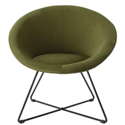 Fauteuil tissu velours vert olive pieds croisés métal noir AGATHE