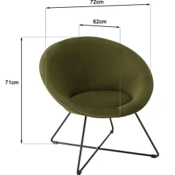 Fauteuil tissu velours vert olive pieds croisés métal noir AGATHE