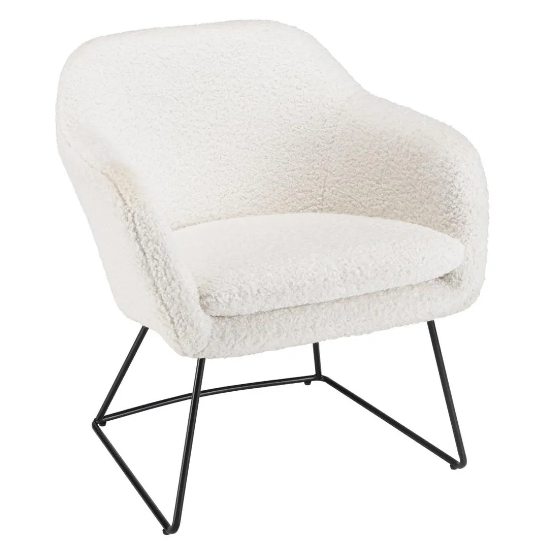 Fauteuil urban tissu bouclette blanc pieds évasés métal noir