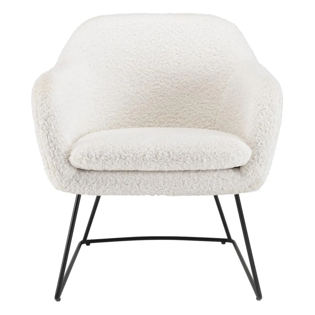 Fauteuil urban tissu bouclette blanc pieds évasés métal noir