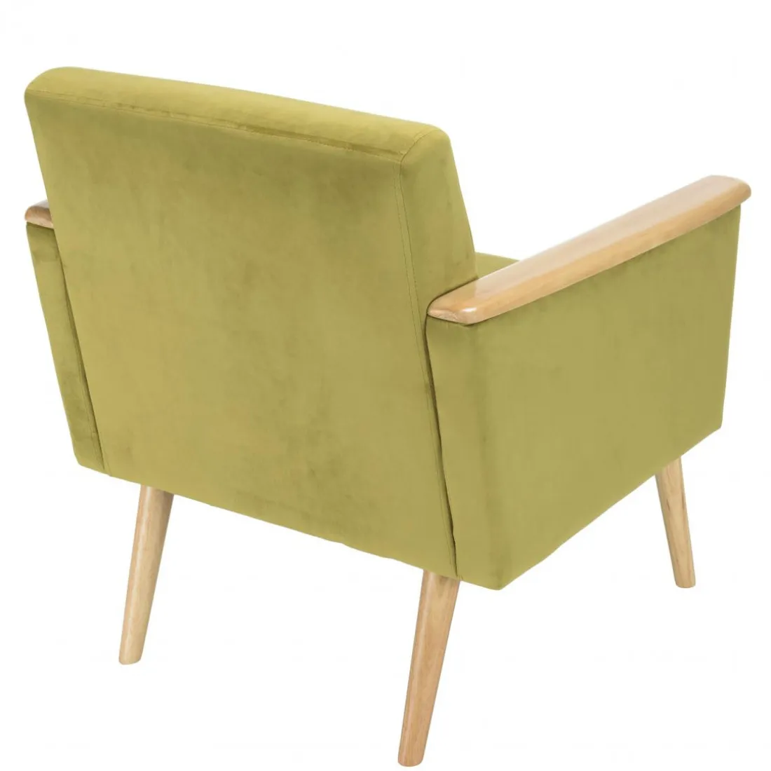 Fauteuil velours vert clair pieds et accoudoirs bois
