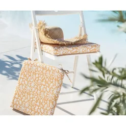 Galette de chaise spécial extérieur MELBOURNE jaune ocre en polyester