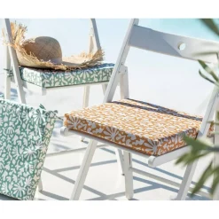 Galette de chaise spécial extérieur MELBOURNE jaune ocre en polyester