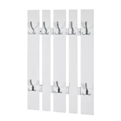 Garderobe murale avec 8 crochets en optique Inox et en MDF laqué Blanc