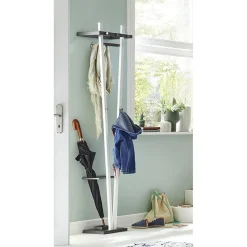 Garderobe murale avec porte parapluies en anthracite époxy et 5 crochets tube d'acier laqué Blanc