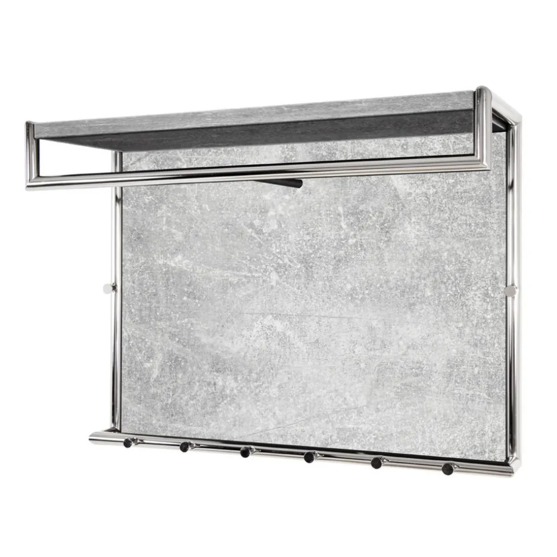Garderobe murale avec étagère dos en MDF décor optique béton et 8 crochets et 1 tringle en Métal chromé