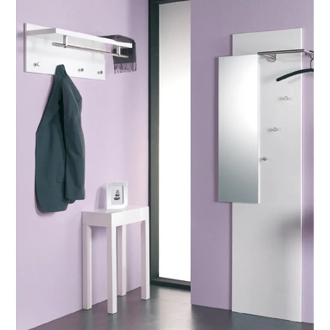 Garderobe murale barre et 4 crochets optique inox