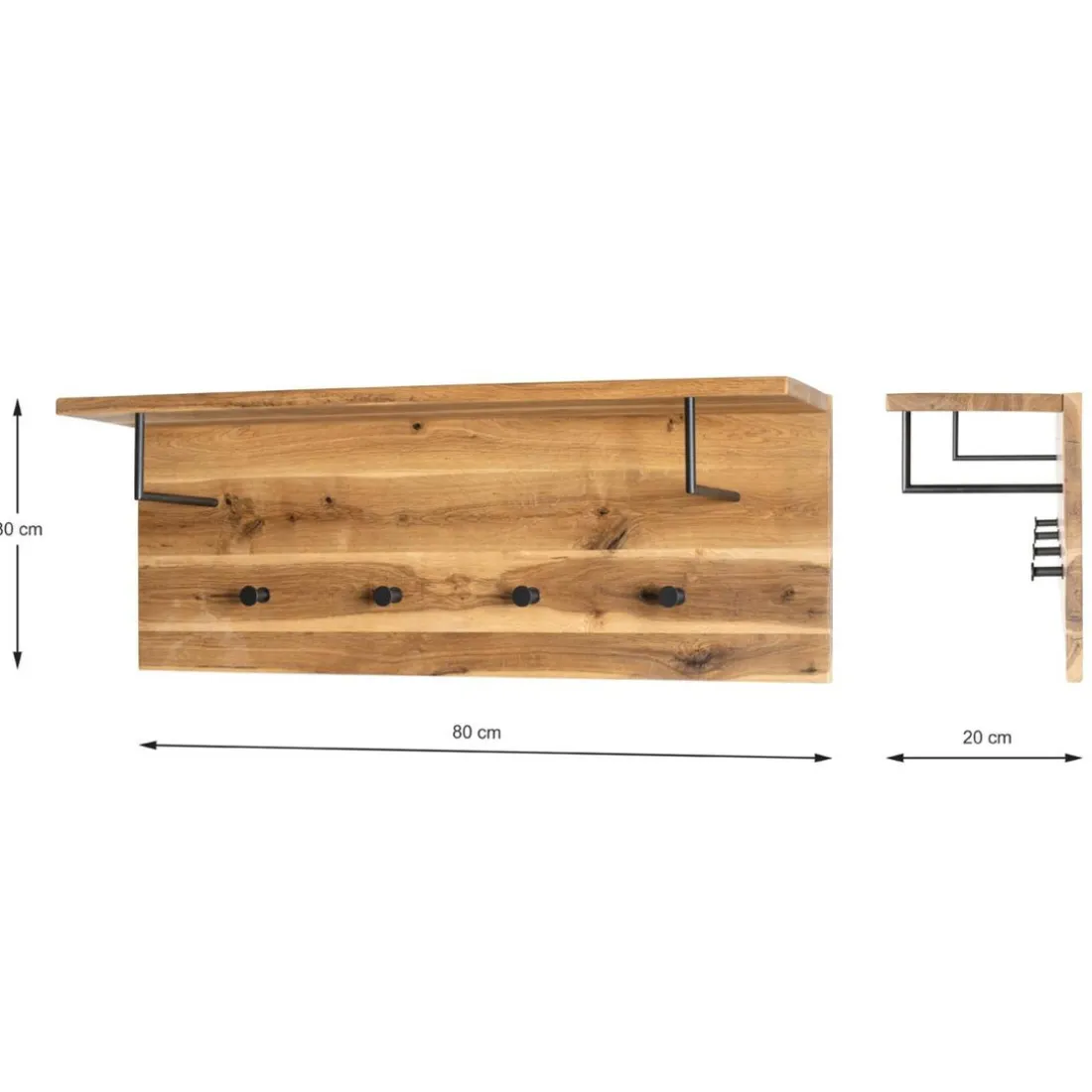 garderobe murale chêne et métal noir - 4 crochets