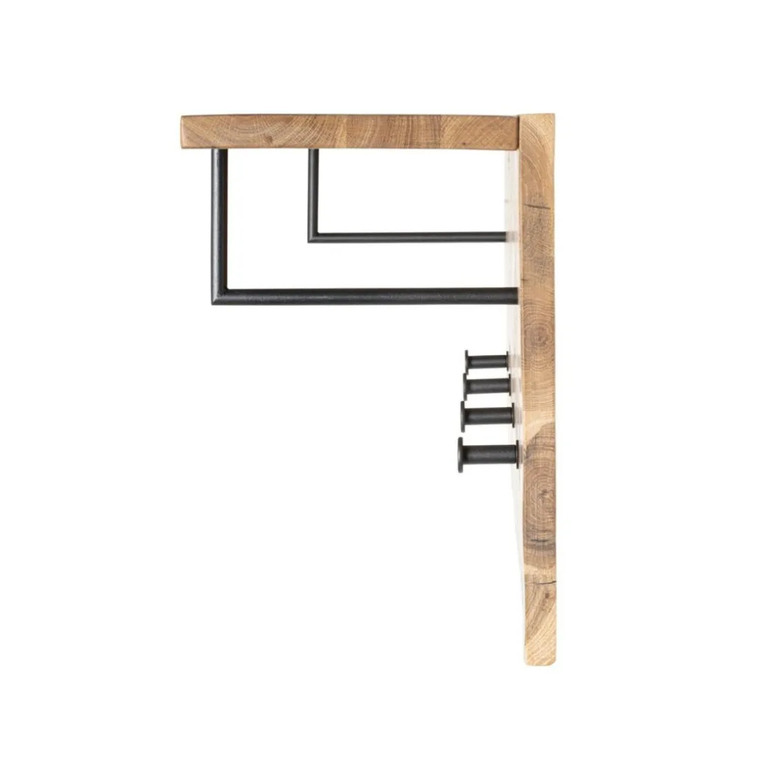 garderobe murale chêne et métal noir - 4 crochets