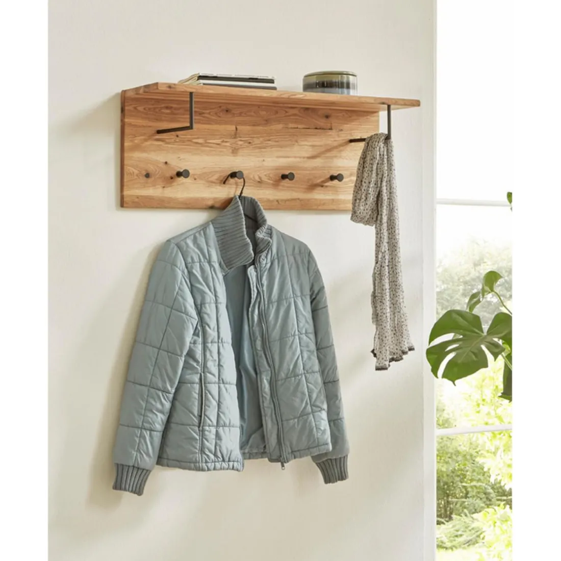 garderobe murale chêne et métal noir - 4 crochets