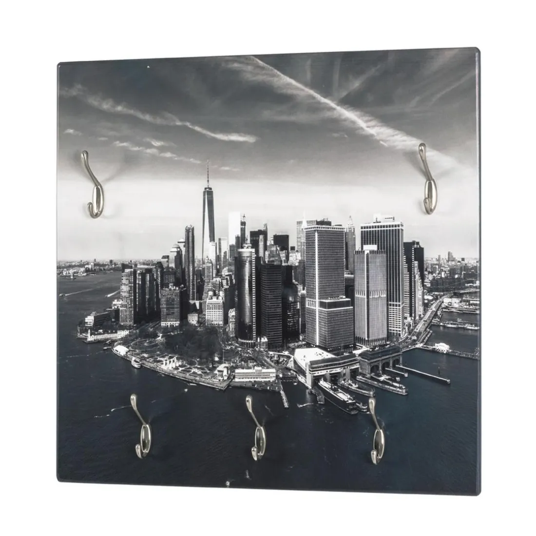 Garderobe murale en MDF avec impression Skyline par Ultra Violet et 5 crochets en optique inox Multicolore