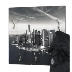 Garderobe murale en MDF avec impression Skyline par Ultra Violet et 5 crochets en optique inox Multicolore