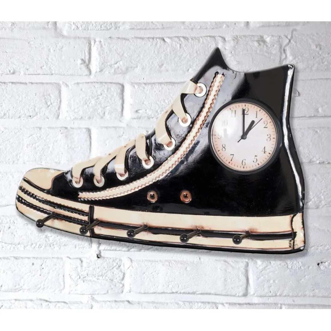 Garderobe murale et horloge basket noire en métal laqué