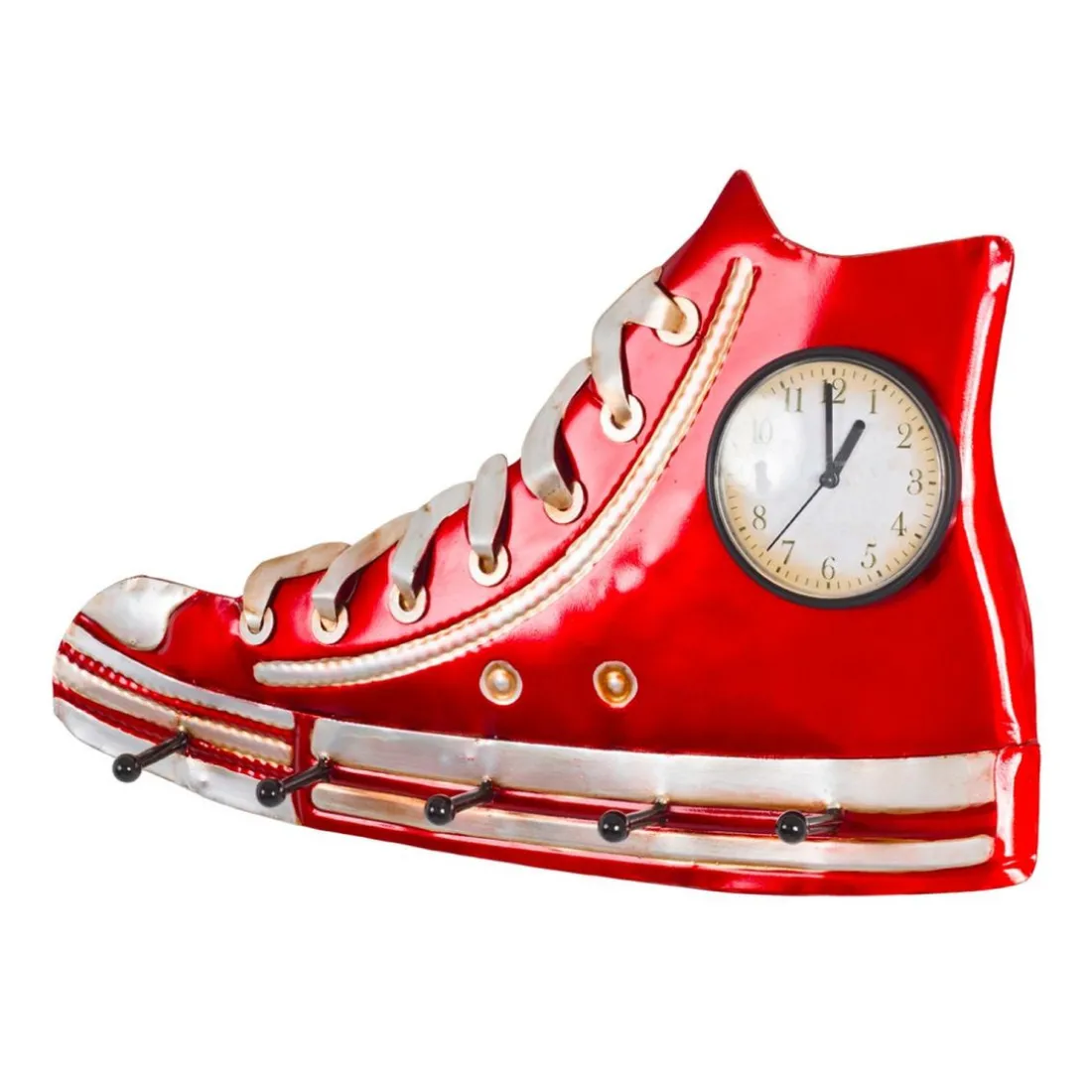 Garderobe murale et horloge basket rouge en métal laqué