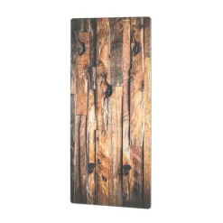 Garderobe murale MDF avec impression par Ultra Violet Parquet avec 5 crochets en Métal laqué Noir