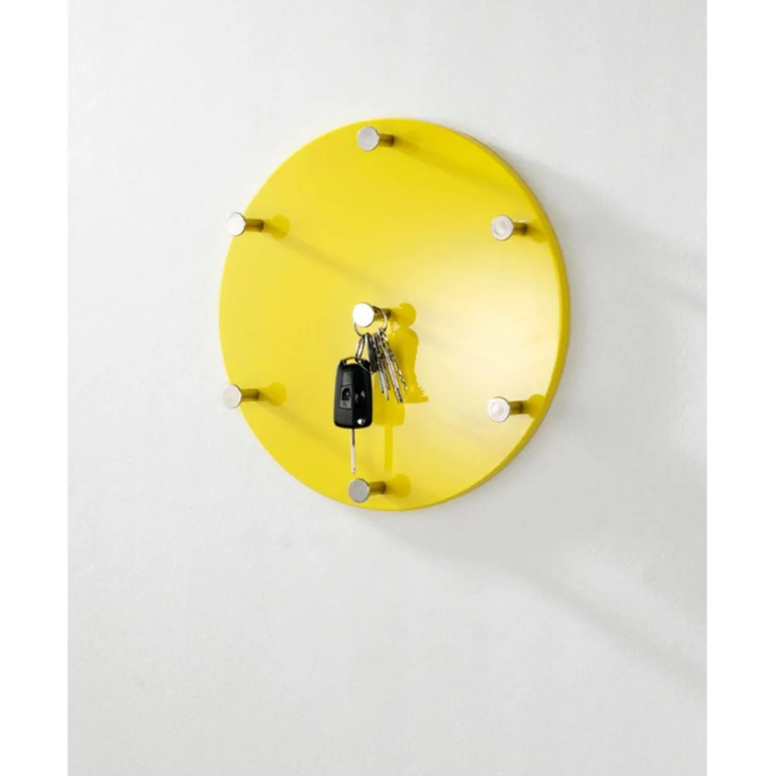 Garderobe murale ronde jaune 7 crochets acier chromé