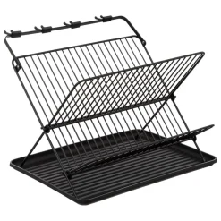 Égouttoir pliant 2 niveaux avec plateau en métal noir