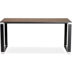 Grand bureau de direction droit 'XLINE' en bois finition Noyer et structure noire