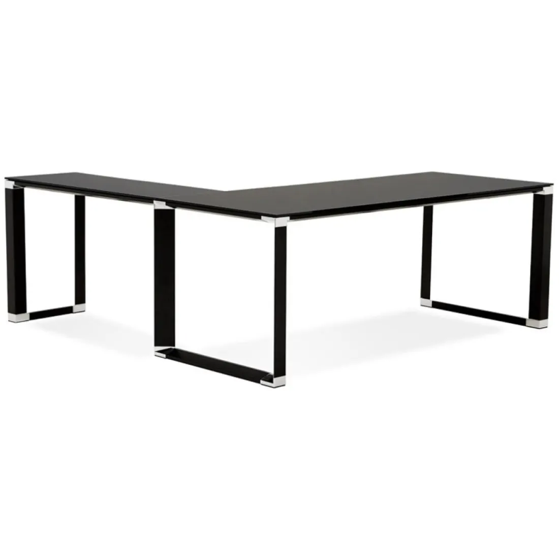 Grand bureau de direction en angle 'XLINE' en verre noir