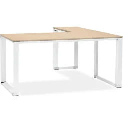Grand bureau de direction en angle 'XLINE' en bois finition naturelle et structure blanche