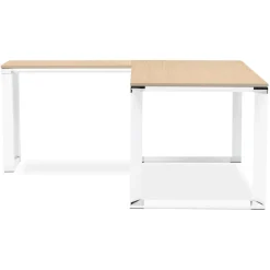 Grand bureau de direction en angle 'XLINE' en bois finition naturelle et structure blanche