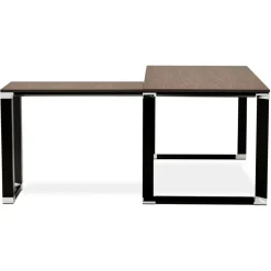 Grand bureau de direction en angle 'XLINE' en bois finition Noyer et structure noire
