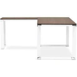 Grand bureau de direction en angle 'XLINE' en bois finition Noyer et structure blanche