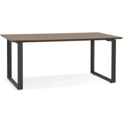 Grand bureau droit de direction 'GIMINI' en bois finition Noyer et métal noir