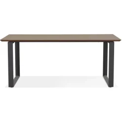 Grand bureau droit de direction 'GIMINI' en bois finition Noyer et métal noir