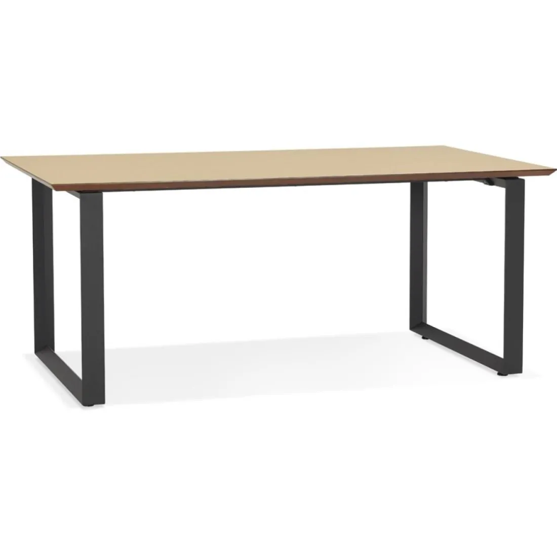 Grand bureau droit de direction 'GIMINI' en bois finition naturelle et métal noir