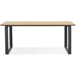 Grand bureau droit de direction 'GIMINI' en bois finition naturelle et métal noir