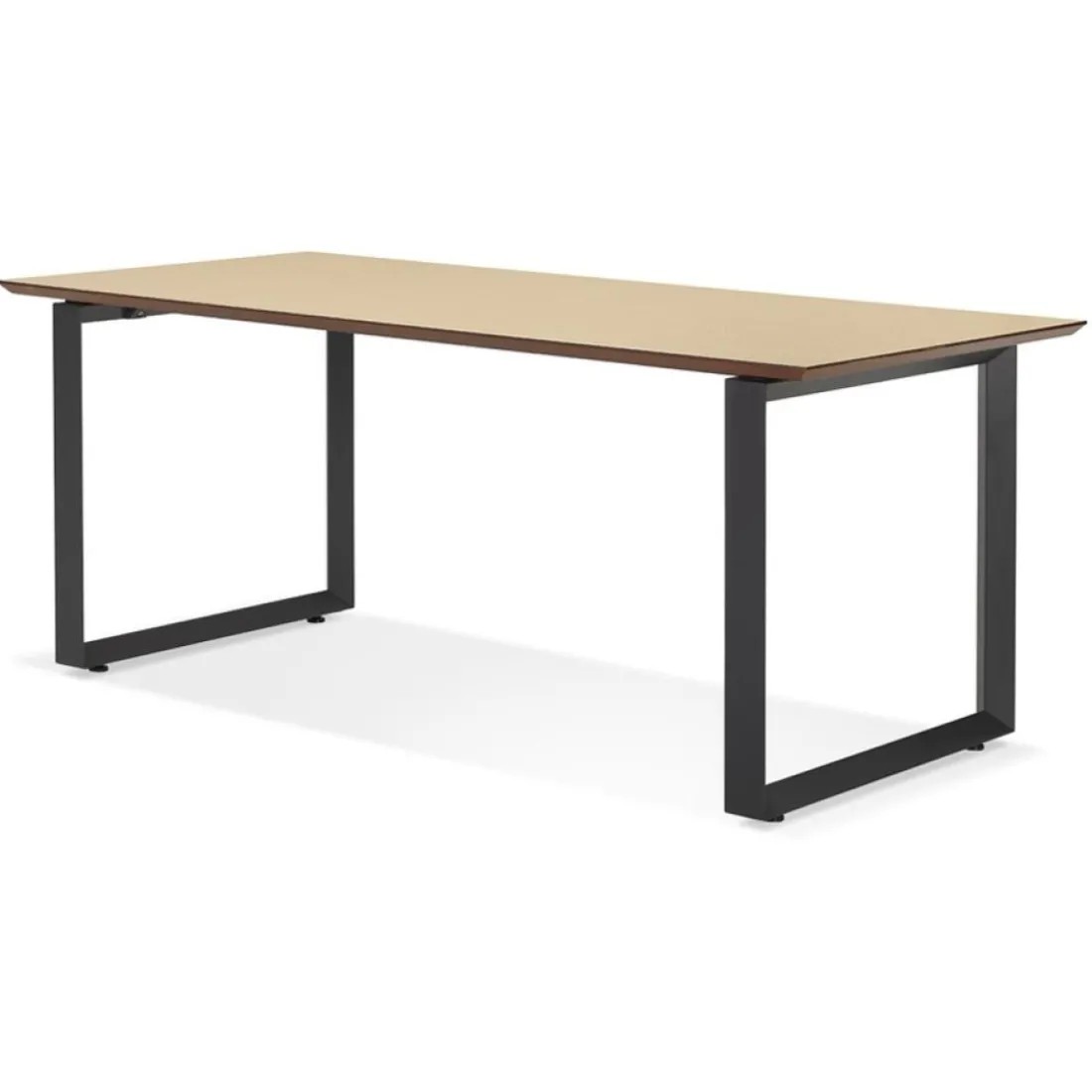 Grand bureau droit de direction 'GIMINI' en bois finition naturelle et métal noir