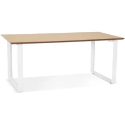 Grand bureau droit de direction 'GIMINI' en bois finition naturelle et métal blanc