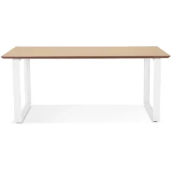 Grand bureau droit de direction 'GIMINI' en bois finition naturelle et métal blanc