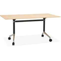 Grand bureau pliable 'FLEXO' sur roulettes en bois finition naturelle