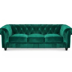 Grand Canapé Chesterfield 3 places Velours Vert ANGOL