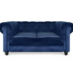 Grand Canapé Chesterfield 3 places Velours Bleu ANGOL