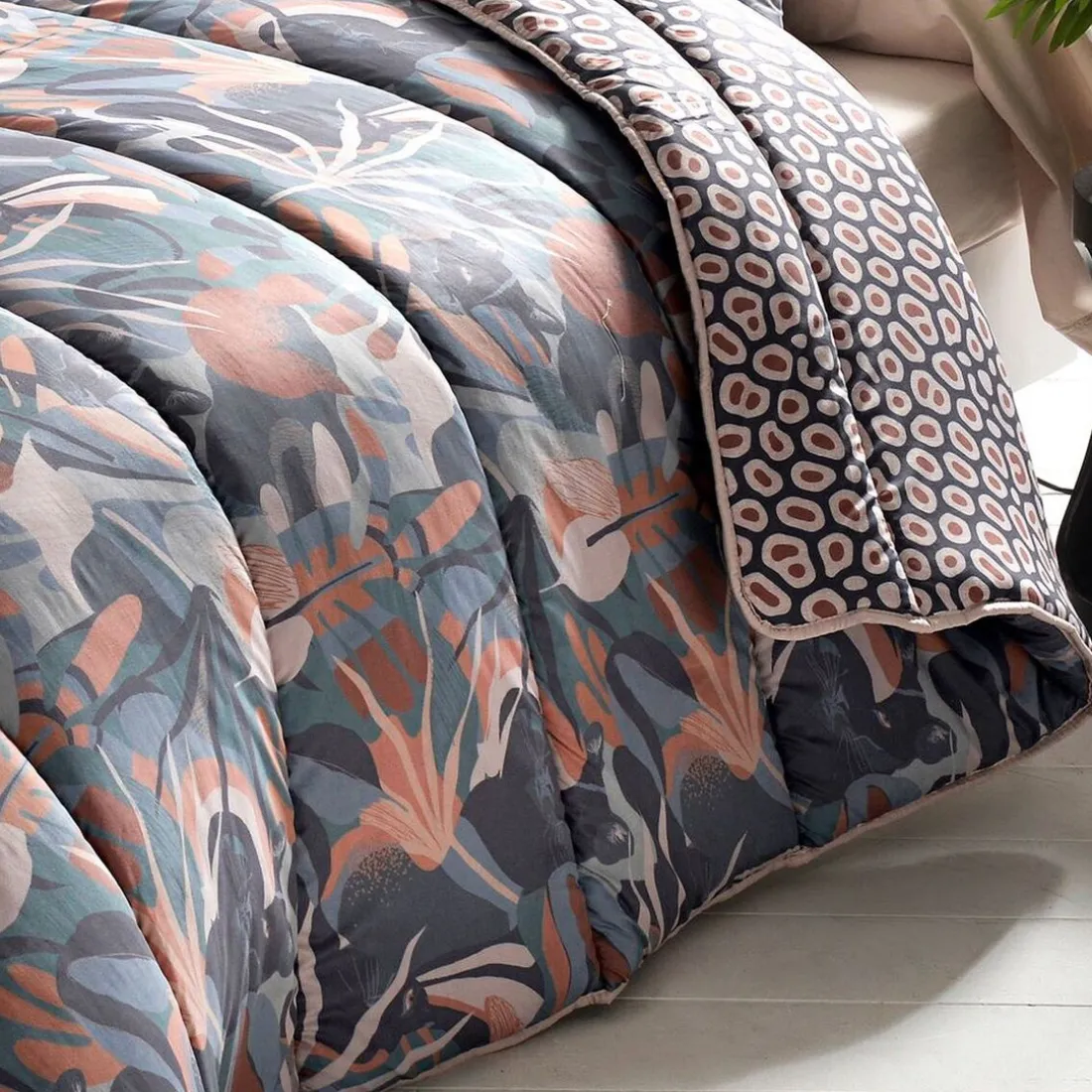 Housse de couette chaude DÉCO DOUBLE FACE CO.PANTERA motif panthère bleu 200G 400G