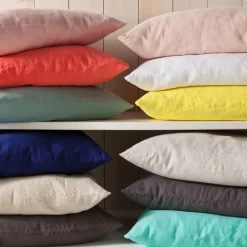 Housse de coussin lin lavé - jaune