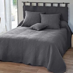 Housse d'oreiller et de coussin en boutis uni coton - Gris foncé