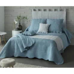 Housse oreiller en coton boutis 65x65 - bleu grisé