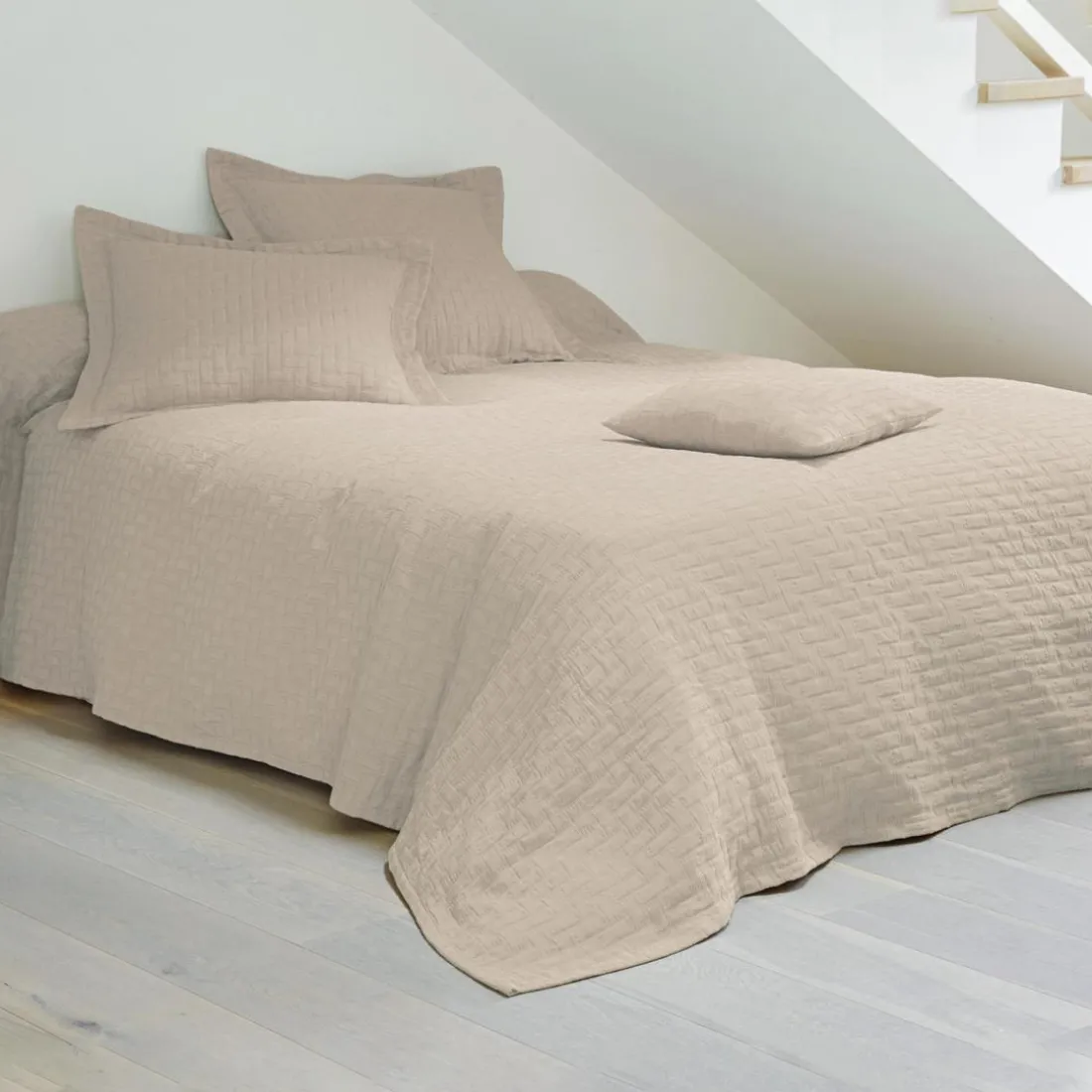 Jeté de lit coton tissu jacquard CL.LADRI JET Beige