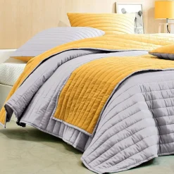 Jeté de lit matelassé double face en polyester microfibres - curry