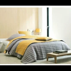 Jeté de lit matelassé double face en polyester microfibres - curry