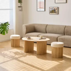 La set ARVIKA combinant une table basse et 2 poufs style scandinave