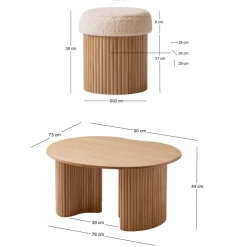 La set ARVIKA combinant une table basse et 2 poufs style scandinave