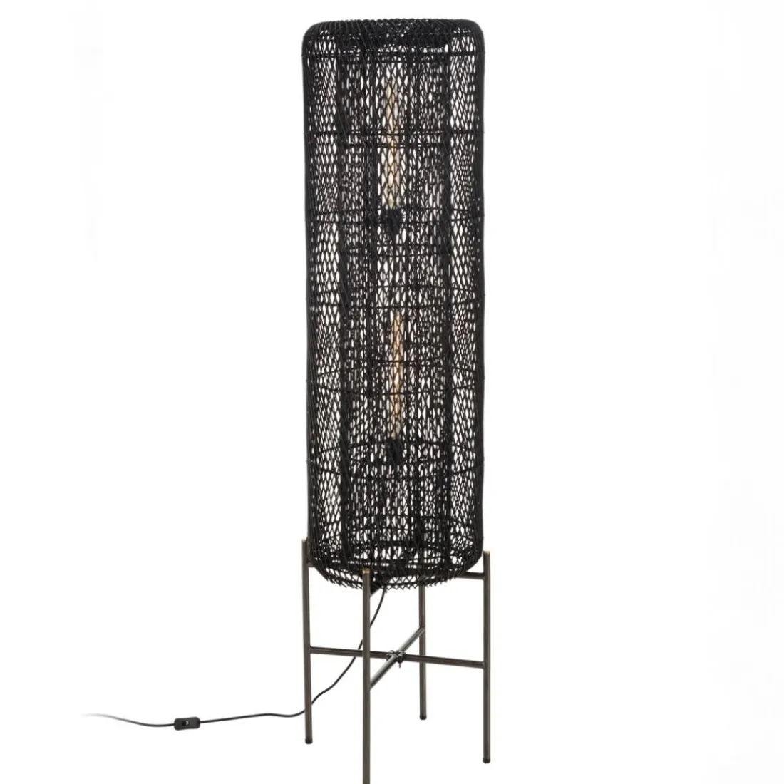 Lampadaire rotin couleur noire pieds acier SIXTINE